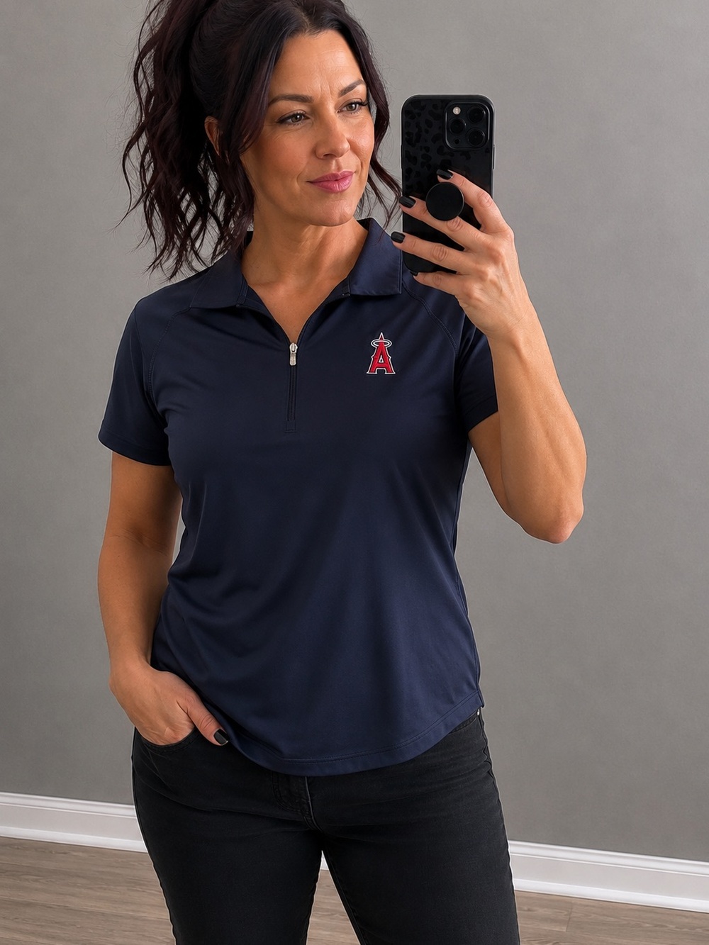 Cutter & Buck Women's Dark Blue Polo with Red Logo
